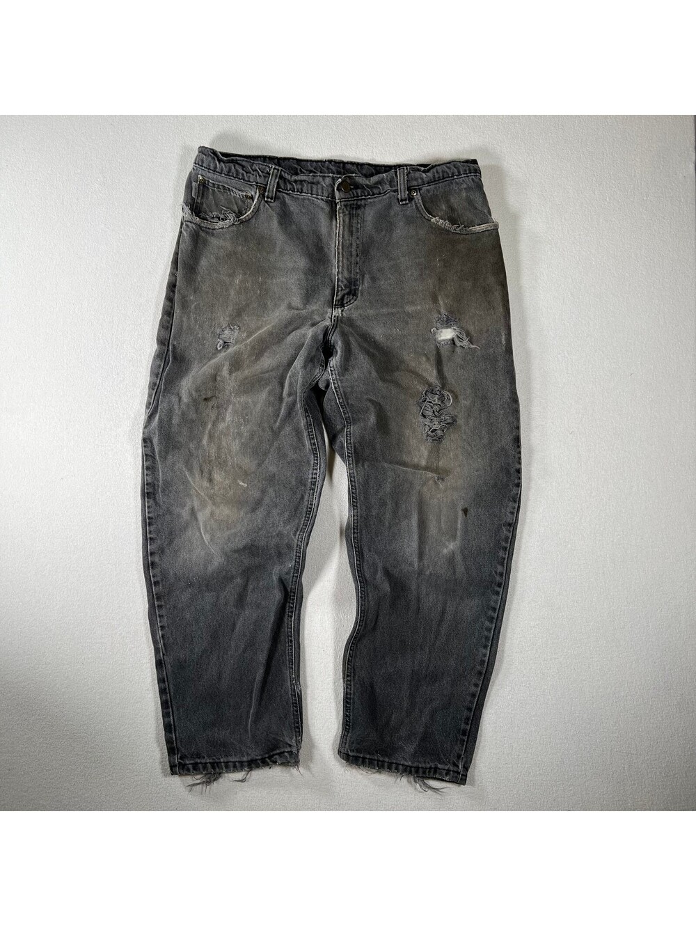 Vintage Faded Carhartt Distressed Black Denim Work Pants Sz 36